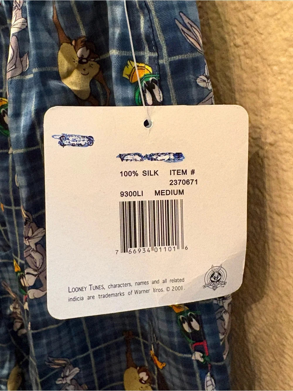 NWT~Vtg 2001 Looney Tunes Blue Plaid 100% Silk Boxer Shorts Size Medium